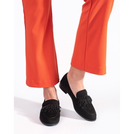 Mocassins femme en daim avec perles noir 1