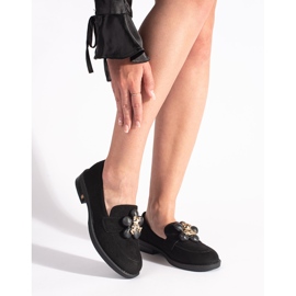 Mocassins femme en daim noir avec ours en peluche le noir 3