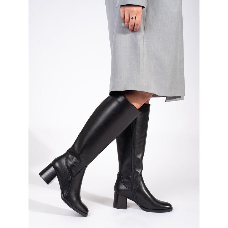 Bottes à talons hauts pour femmes en cuir classique noir par Sergio Leone le noir 1 Bottes à talons hauts pour femmes en cuir classique noir par Sergio Leone le noir 1