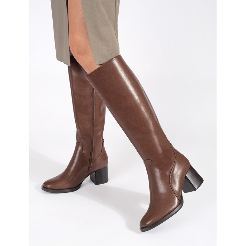 Bottes à talons hauts pour femmes en cuir classique marron par Sergio Leone brun 1