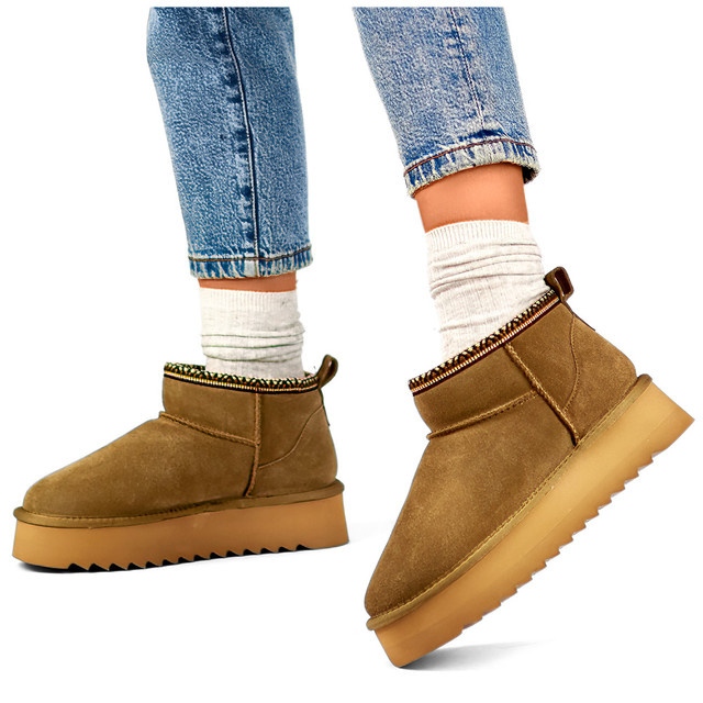 Bottes de neige en cuir pour femmes, bottes d'hiver isolées brun 2