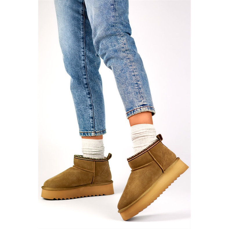 Bottes de neige en cuir pour femmes, bottes d'hiver isolées brun 1