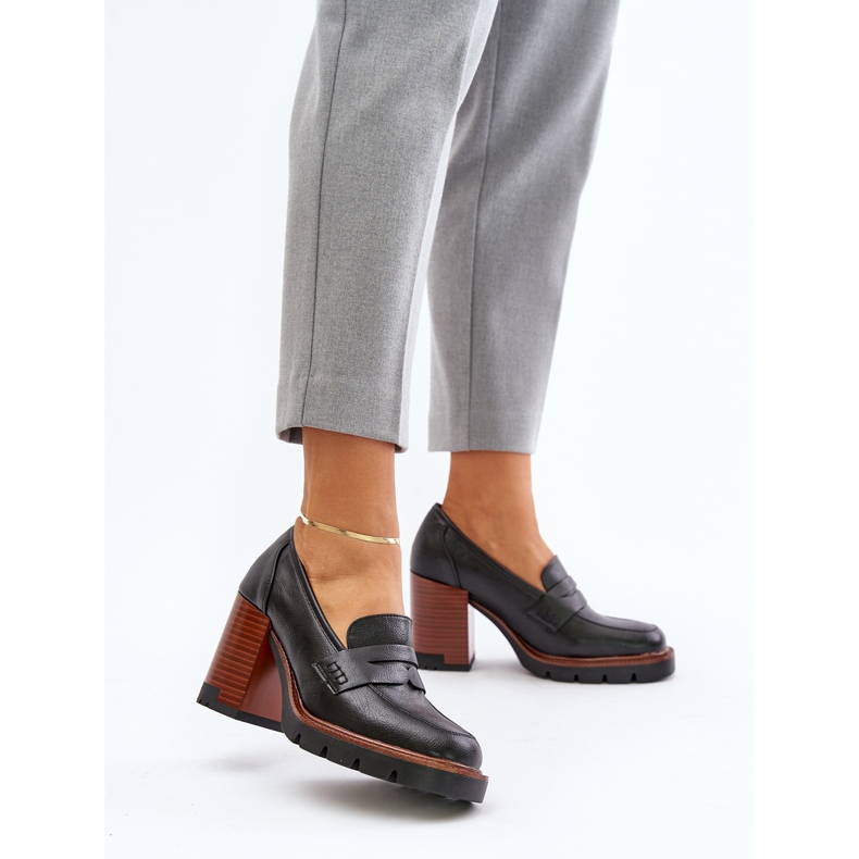 Chaussures à talons hauts pour femmes en cuir écologique, noir Vinceza 58105 2