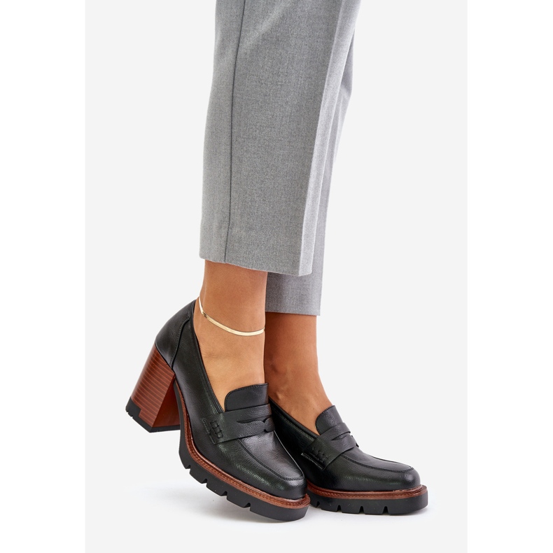 Chaussures à talons hauts pour femmes en cuir écologique, noir Vinceza 58105 1