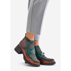 Bottes Femme En Cuir à Talons Gros Avec Décoration Maciejka 06747-29 Marron-Vert 1