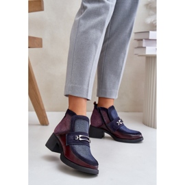 Bottes Femme En Cuir à Talons Massifs Avec Décoration Maciejka 06747-23 Bordeaux-Bleu Marine rouge 2