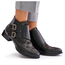 Bottines Talon Bas En Cuir Avec Boucles Maciejka 06696-01 Noir le noir 8