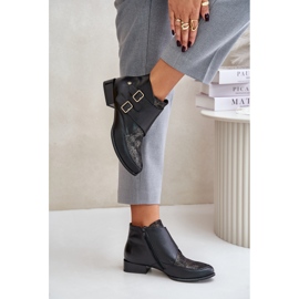 Bottines Talon Bas En Cuir Avec Boucles Maciejka 06696-01 Noir le noir 5