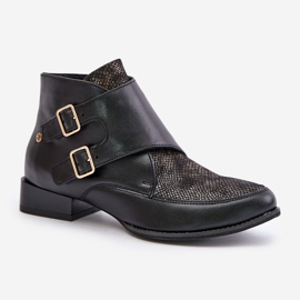 Bottines Talon Bas En Cuir Avec Boucles Maciejka 06696-01 Noir le noir 4