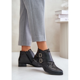Bottines Talon Bas En Cuir Avec Boucles Maciejka 06696-01 Noir le noir 3