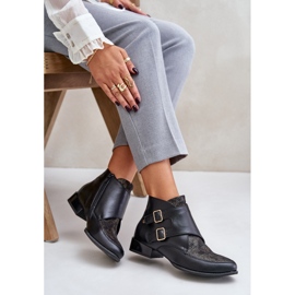 Bottines Talon Bas En Cuir Avec Boucles Maciejka 06696-01 Noir le noir 6