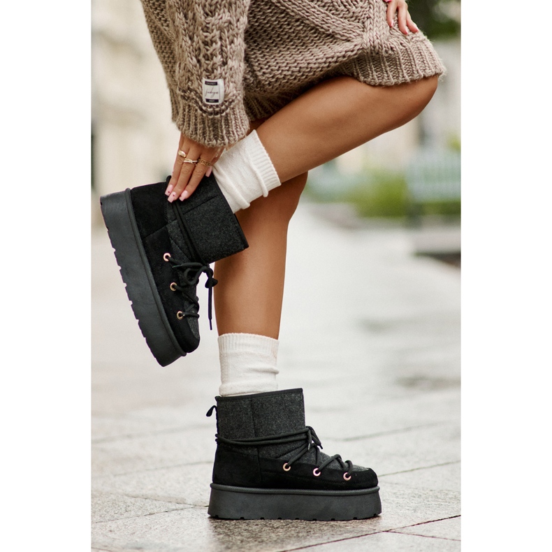 Bottes de neige Mavora noires avec laçage sur plateforme le noir 2 Bottes de neige Mavora noires avec laçage sur plateforme le noir 2