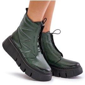 Zazoo 60472 Bottines en cuir sur plateforme et compensée, vert foncé 11