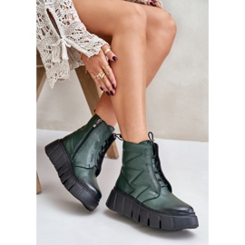 Zazoo 60472 Bottines en cuir sur plateforme et compensée, vert foncé 9