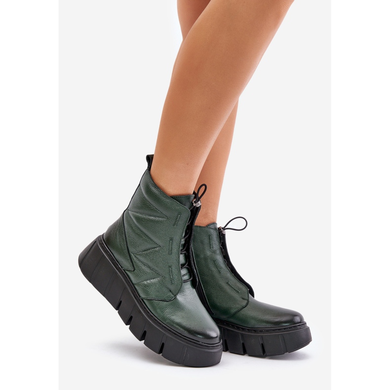 Zazoo 60472 Bottines en cuir sur plateforme et compensée, vert foncé 1