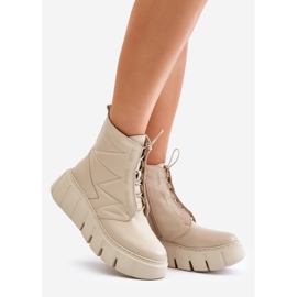Zazoo 60472 Bottines en cuir sur plateforme et compensées, beige 1 Zazoo 60472 Bottines en cuir sur plateforme et compensées, beige 1