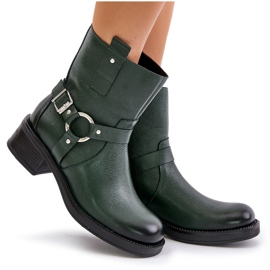 Zazoo 60480 Bottes isolées en cuir à talons bas, vert foncé 11