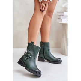 Zazoo 60480 Bottes isolées en cuir à talons bas, vert foncé 3