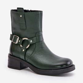 Zazoo 60480 Bottes isolées en cuir à talons bas, vert foncé 5