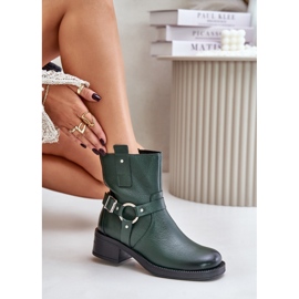 Zazoo 60480 Bottes isolées en cuir à talons bas, vert foncé 8