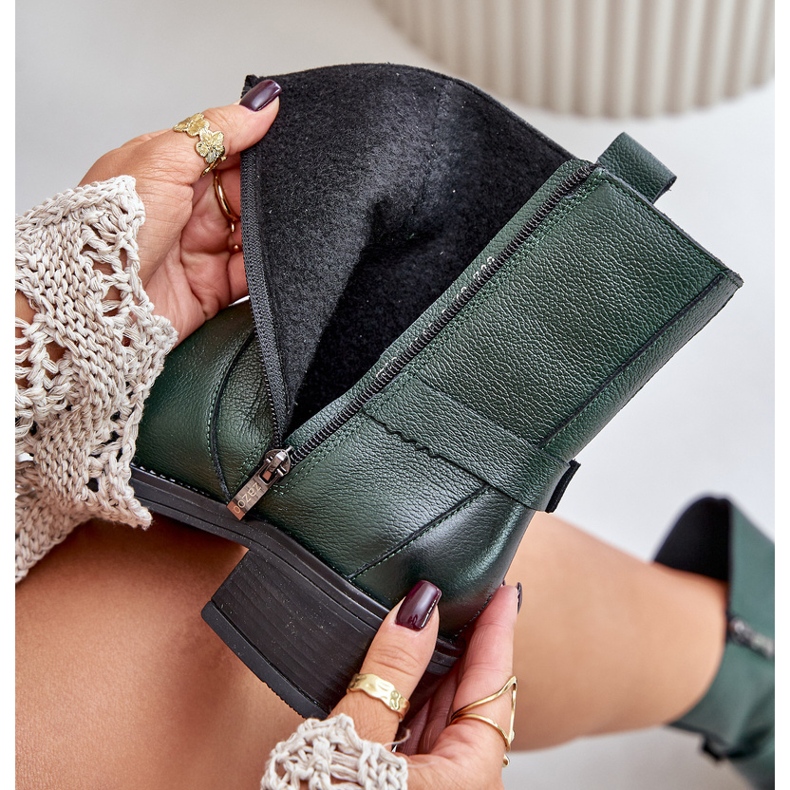 Zazoo 60480 Bottes isolées en cuir à talons bas, vert foncé 2