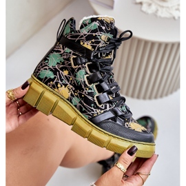 Bottines Plates à Lacets en Cuir Maciejka 06158-07 Jaune et Noir doré 2