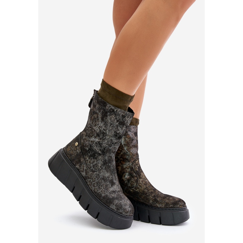Bottes Femme En Cuir Sur Plateforme Massive Maciejka 06766-09 Kaki vert 1