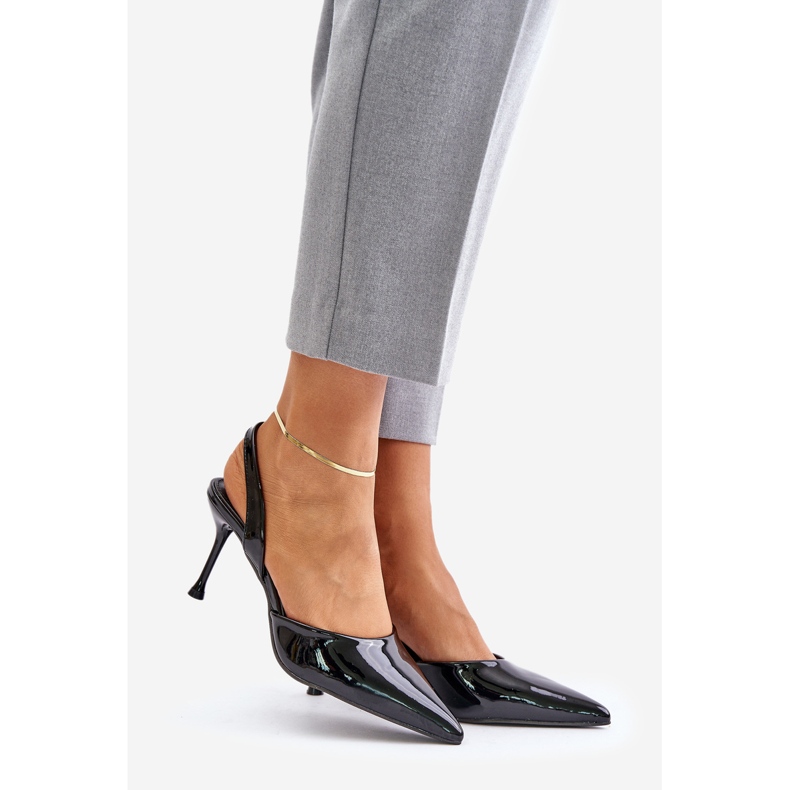 Escarpins vernis à talon ouvert, Noir Emmizola le noir 1