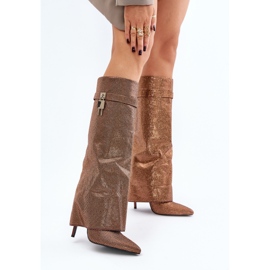 Bottes à talons hauts décorées à enfiler avec tige retroussée Enathlin marron brun 2