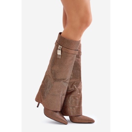 Bottes à talons hauts décorées à enfiler avec tige retroussée Enathlin marron brun 1