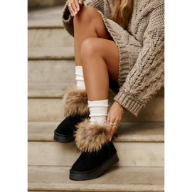 Bottes de neige à plateforme en cuir avec fourrure, noir Avirisa le noir 4