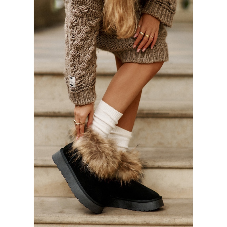Bottes de neige à plateforme en cuir avec fourrure, noir Avirisa le noir 2