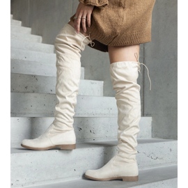 Bottes longues à plateforme beiges en éco-daim Hallora 1