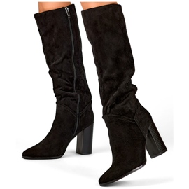 Bottes à talons hauts en daim pour femmes, bottes hautes à talon aiguille le noir 2