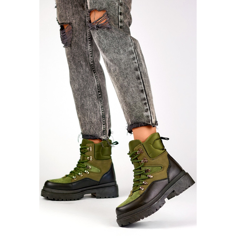 Bottes à lacets, cuissardes, chaussures d'hiver pour femmes vert 1