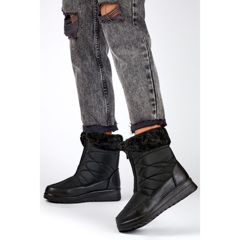 Bottes d'hiver hautes isolées pour femmes, bottes de neige avec fermeture éclair, bottes d'hiver à semelle plate le noir 1