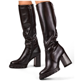 Bottes noires à talons hauts, bottes isolées pour femmes avec talon, éco-cuir 1