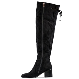 Bottes pour femmes au-dessus du genou, bottes longues à lacets avec talon bas noir 1