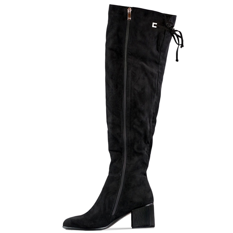 Bottes pour femmes au-dessus du genou, bottes longues à lacets avec talon bas noir 1