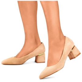 Escarpins à talons bas en daim beige, chaussures beiges confortables pour femmes 2