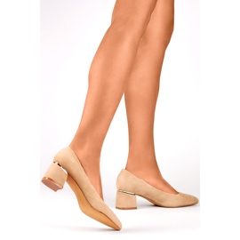 Escarpins à talons bas en daim beige, chaussures beiges confortables pour femmes 3