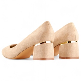 Escarpins à talons bas en daim beige, chaussures beiges confortables pour femmes 4
