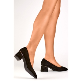 Escarpins à talons bas en daim noir, chaussures confortables pour femmes le noir 3