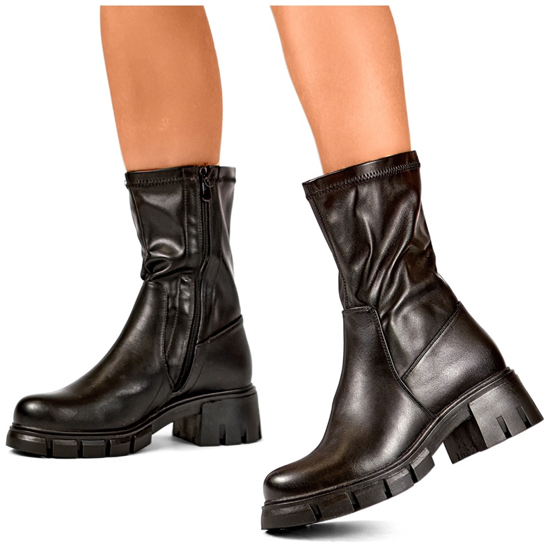 Potocki Bottines workwear noires cintrées pour femmes en cuir écologique 1