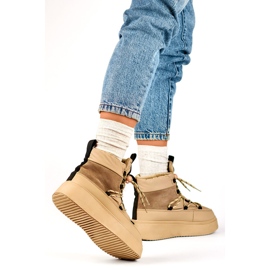 Bottes de neige beiges avec revers, bottes d'hiver isolées pour femmes avec semelle épaisse 4