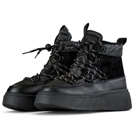 Bottes de neige noires avec revers, bottes d'hiver isolées pour femmes avec semelle épaisse 1