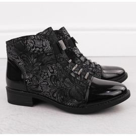 Bottines femme noires à motif fleur argenté Sabatina DM24-08 2