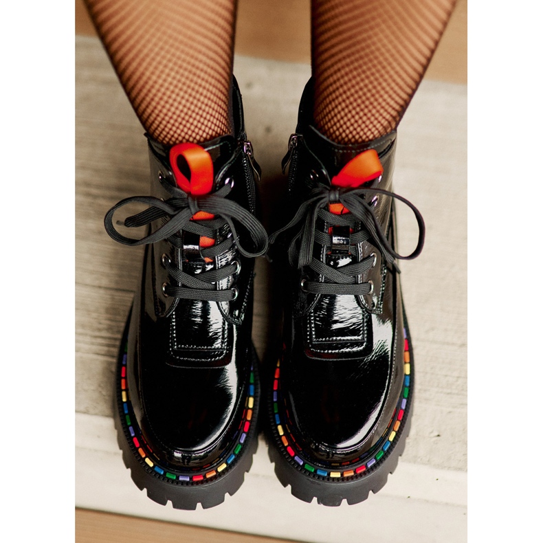 Bottines de travail en cuir verni Anafra noires avec fermeture éclair 2