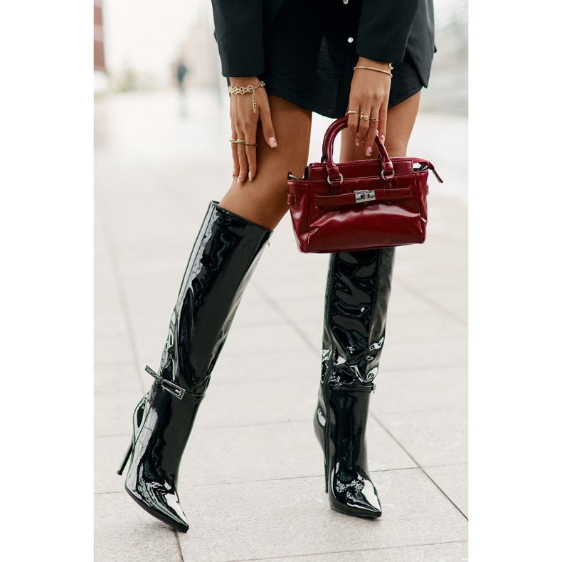 Bottes Isolantes Vernies Sur Talon Haut Avec Boucle, Tameliae Noir le noir 2 Bottes Isolantes Vernies Sur Talon Haut Avec Boucle, Tameliae Noir le noir 2