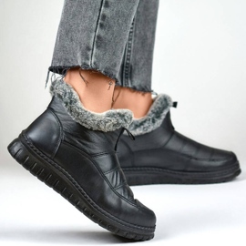 Bottines de neige courtes avec fourrure pour femme, noires CH-06B 1